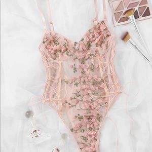 Mesh bodysuit lingerie floral